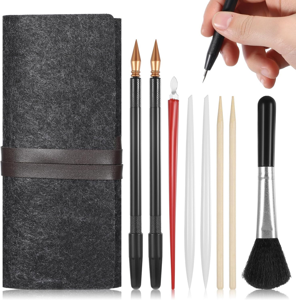 9 Pcs Scratch Art Tools Set with Pens, Stylus, Scrapers, Brush & Storage Bag
