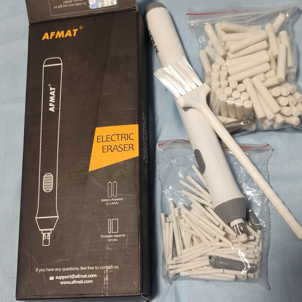 AFMAT Electric Eraser Kit Battery Powered w/ Replacement Eraser Refills & Tips