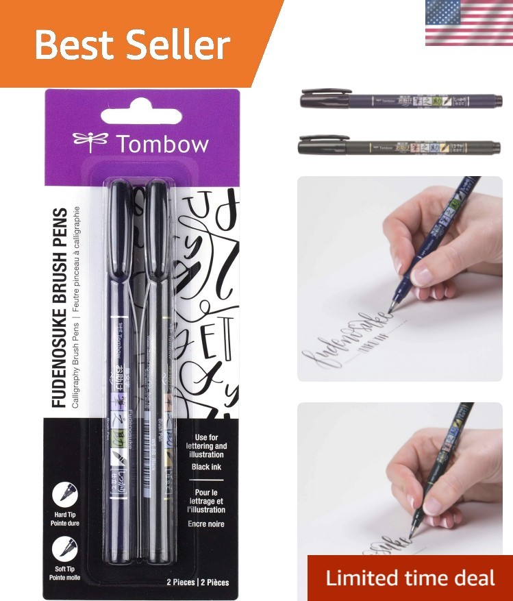 62038 Fudenosuke Brush Pen, 2-Pack. Soft and Hard Tip Fudenosuke Brush Pens f…