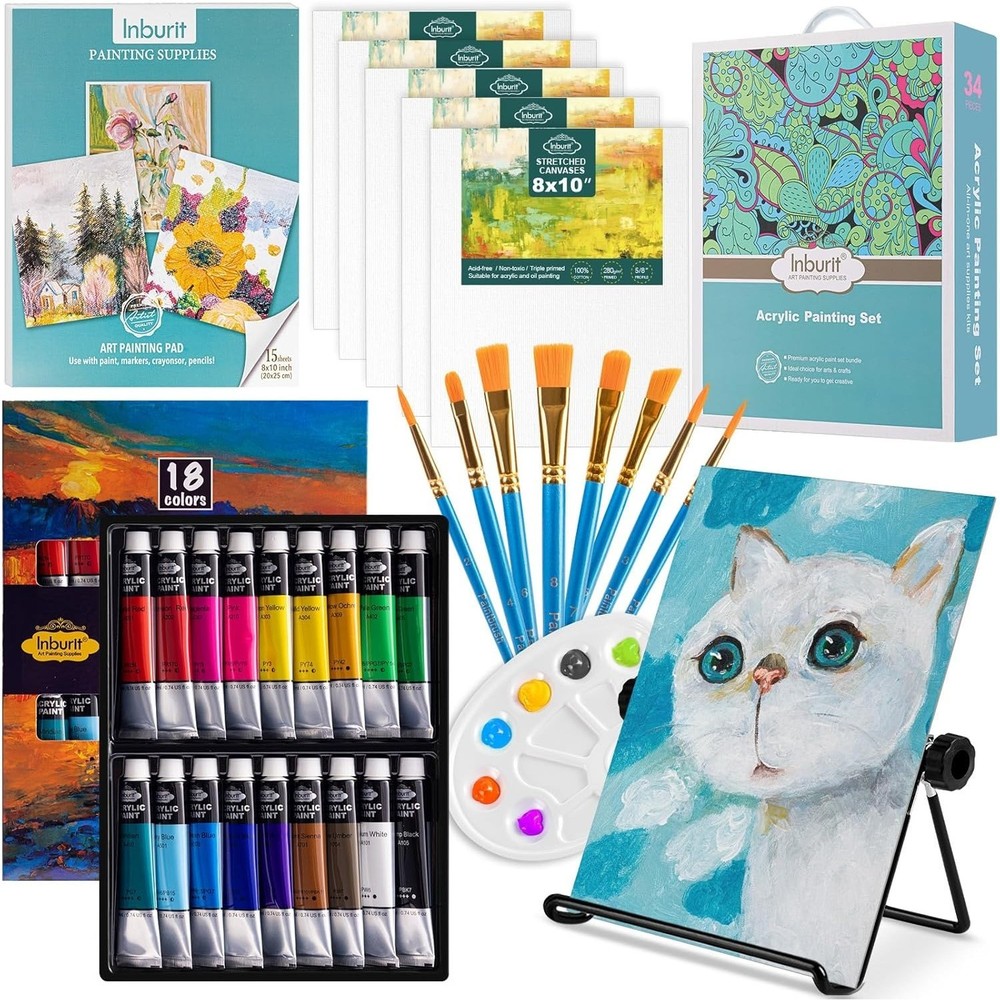 Art Paint Set for Kids with Easel Canvas Brushes and Acrylic Paints