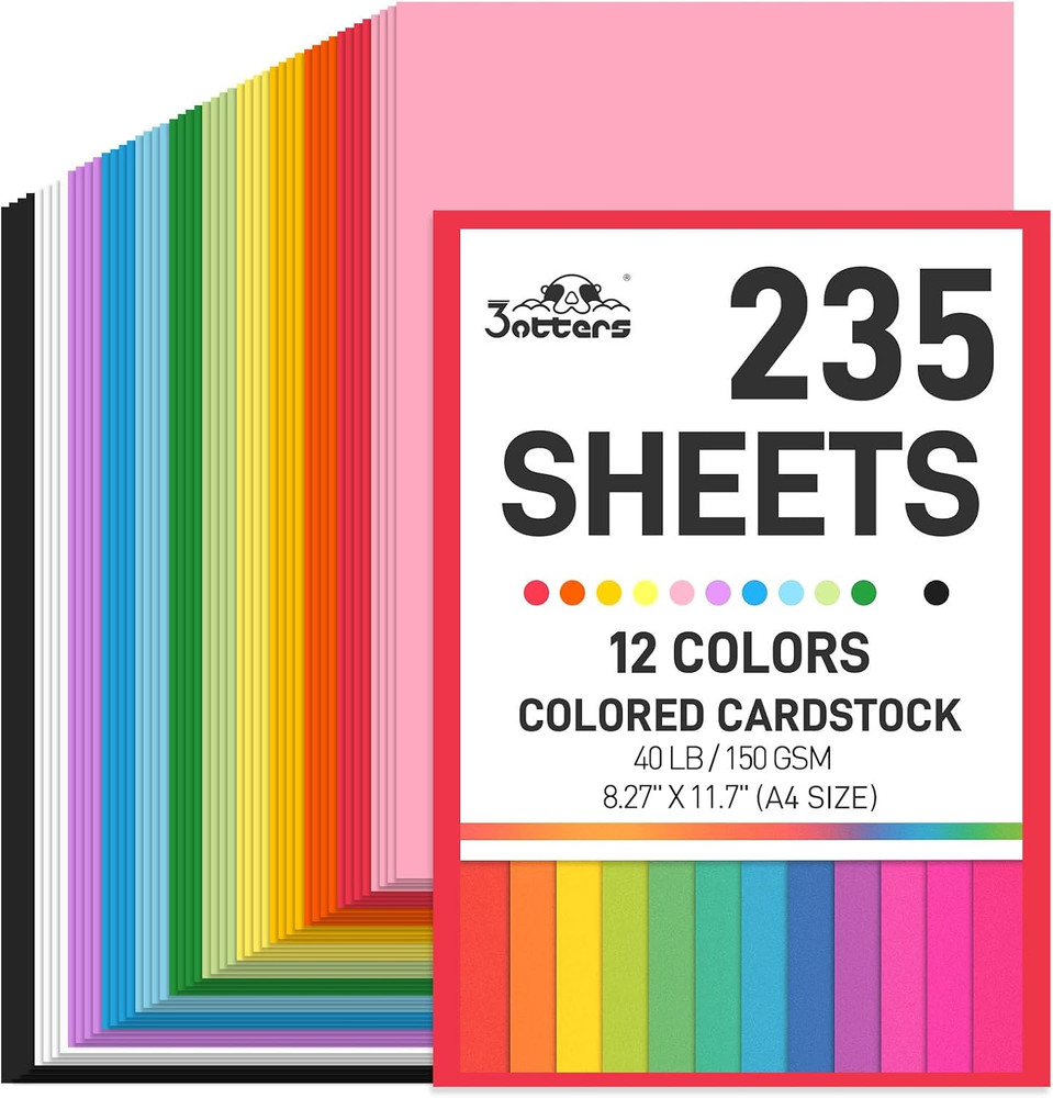 235Sheets 8.27″ X 11.7″ Construction Paper Assorted Colors, 12 Colored Cardstock
