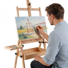 Large Wood H-Frame Easel with Storage Drawer and Palette, Foldable Art Painting