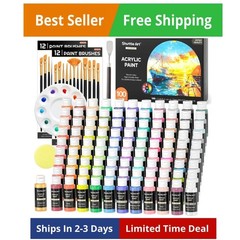 100 Colors Acrylic Paint, 2oz/60ml Bottles, Include 2 Sets of 12 Paint Brushe…