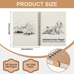 6 Pcs 8.5″x11″ Spiral Sketch Pad A4 Large 100 Sheet Blank Notebook Sketch Pad…