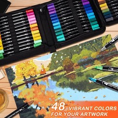 48 Colors Dual Tip Acrylic Paint Markers, Paint Pens Set with Brush Tip and F…