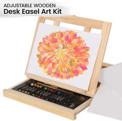 Artistik Mixed Media Easel Art Set – 34-Pc Wooden Desktop Easel Box Paint Set…