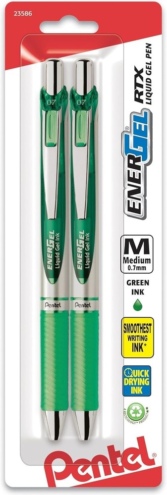 Professional 0.7mm Green Ink Gel Pens – Retractable, Smooth & Refillable, 2-Pack