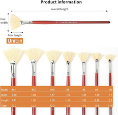 Fan Brush for Painting, 7 Pieces Fan Brush Set with Hog Bristle Natural Hair and