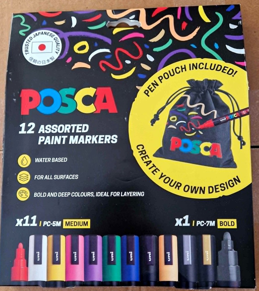 Uni-ball Posca PC-5M Assorted Paint Marker Pens Water Based 12 Pack with Pouch