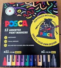 Uni-ball Posca PC-5M Assorted Paint Marker Pens Water Based 12 Pack with Pouch