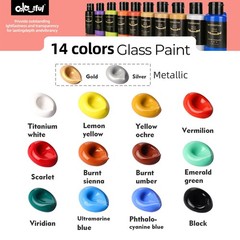 Stain Glass Paint Set With 6 Brushes 1 Palette & 1 Sponge 14 Colors Waterproof P