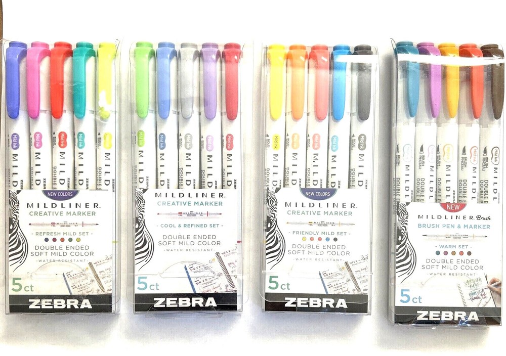 Zebra Mildliner Brush Pen & Marker Sets Double Ended 5 Ct-CHOOSE YOUR SET!