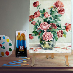 240 PCS Professional Painting Set with 20 PCS Wood Easels,20 Packs of 200 Brushe