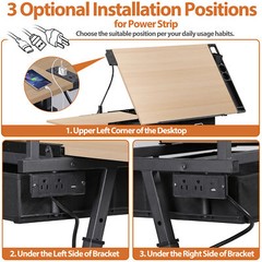 Drafting Table Wooden Drawing Desk Craft Station Artist w/Charging Station Stool