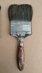 3 Vintage Wood Handle Paint Brushes 1 Natural Hair ..1 Brand New..4″..& 3-1/2″
