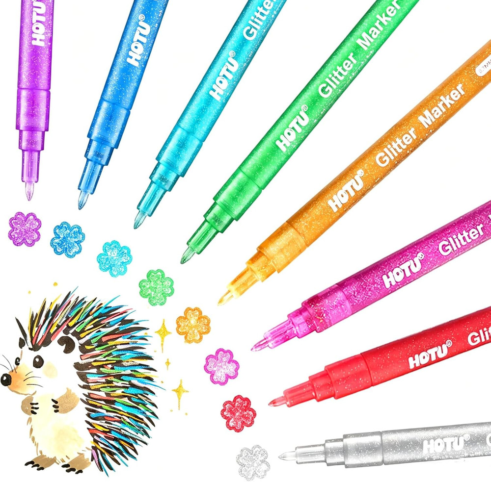 HOTU Glitter Markers Pens, 8 Colors Glitter Gel Pens Metallic Paint Marker for K