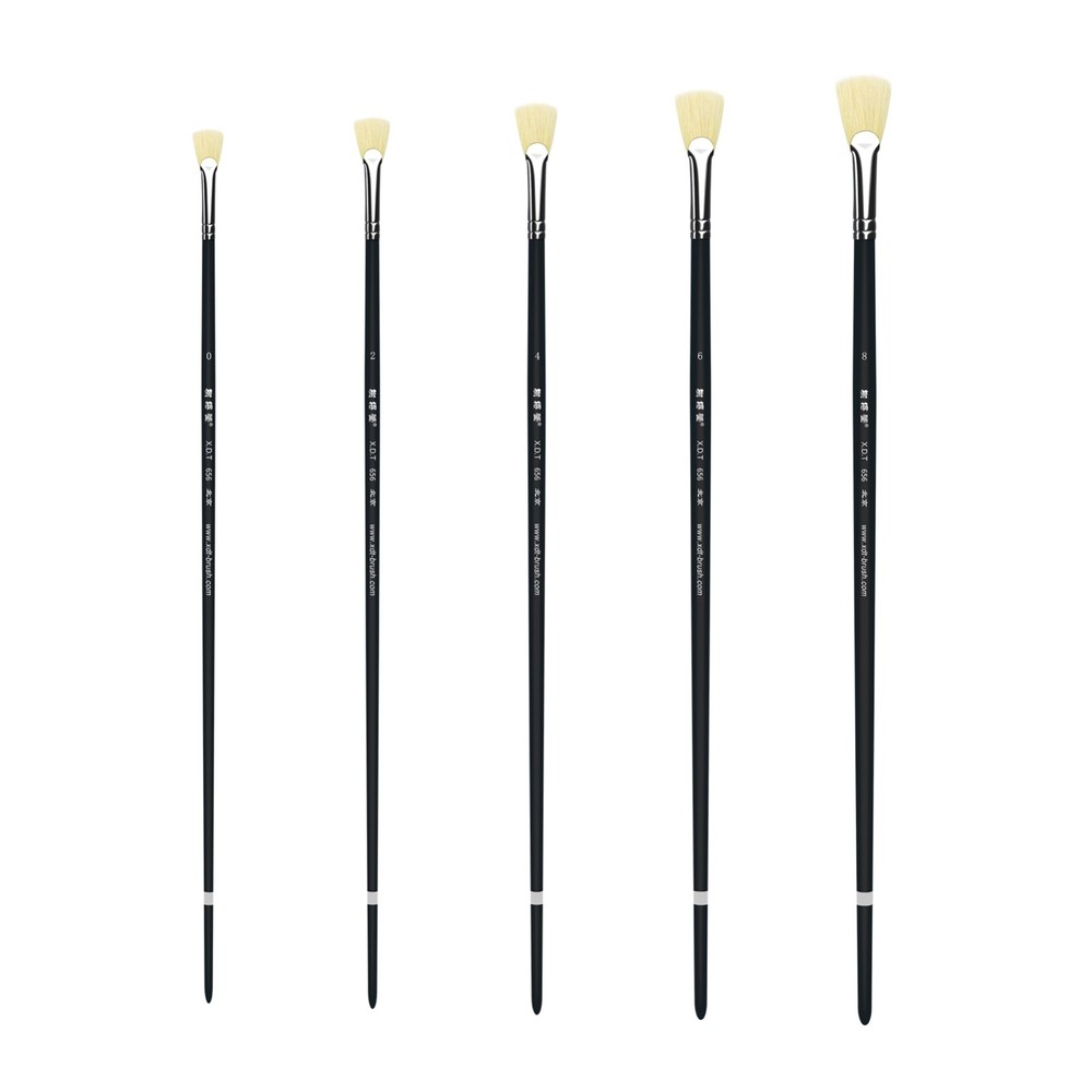 XDT#656-1 Fishtail Fan Art Brush Set 5Pc #0#2#4#6#8 Hog Acrylic Oil Watercolor