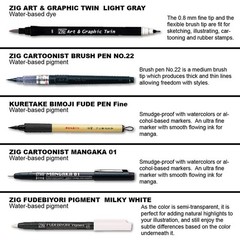 Kuretake Zig Inktober pen set, for Illustration, Manga Drawing, Lettering and…