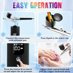 Cordless Airbrush Kit w/ Compressor 48PSI Spray Gun for Nail Art