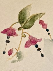 Handmade Watercolor Art Journal: Painting of Fuchsias – White Silk Tie and Key