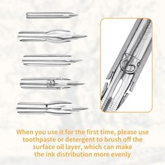 11Pc Dip Pen Nib Set with Wooden Holder, Stainless Steel G-Pen Comic Drawing Nib