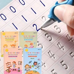 4 PCS Magic Grooved Practice Copybook Reusable Writing Book Kids Age 38 Set