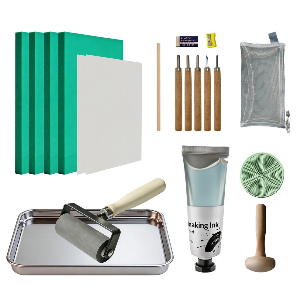 Linocut Kit for Printmaking,Stamp Making Kit, Linoleum Blocks Carving Tools,Incl