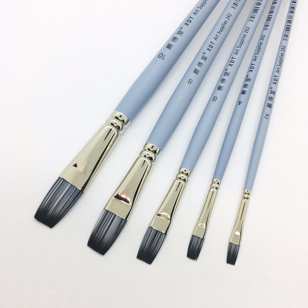 XDT#262 Bright Art Paint Brush ExStiff Nylon Oil Acrylic Watercolor #2#4#6#8#10