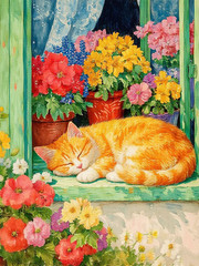 Paint by Numbers Kit for Adults Beginner,Cat Flowers,16×20 | Full set with woode
