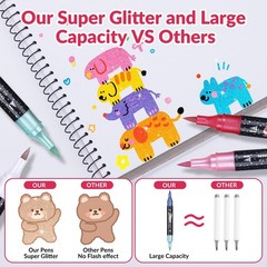 Glitter Effect Brush Markers Pens,48 Colors Dual Tip Glitter Pens Set 24 Pack…