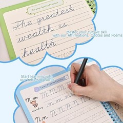 2 Pack Grooved Cursive Handwriting Workbook,Reusable Magic Practice Copybook,…
