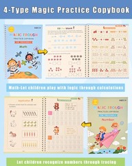 4 PCS Magic Grooved Practice Copybook Reusable Writing Book Kids Age 38 Set