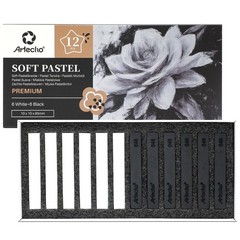 12 PCS Soft Pastels 6 White And 6 Black Square Chalk Drawing Blending Shading
