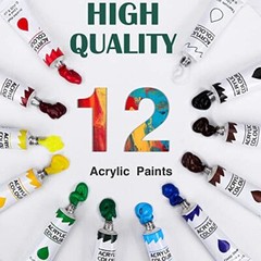 Acrylic Painting Set with 1 Packs / 10 PCS Nylon Hair Brushes 12 Color Colorful