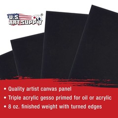 9 X 12 inch Black Professional Artist Quality Acid Free Canvas Panels 6-Pack
