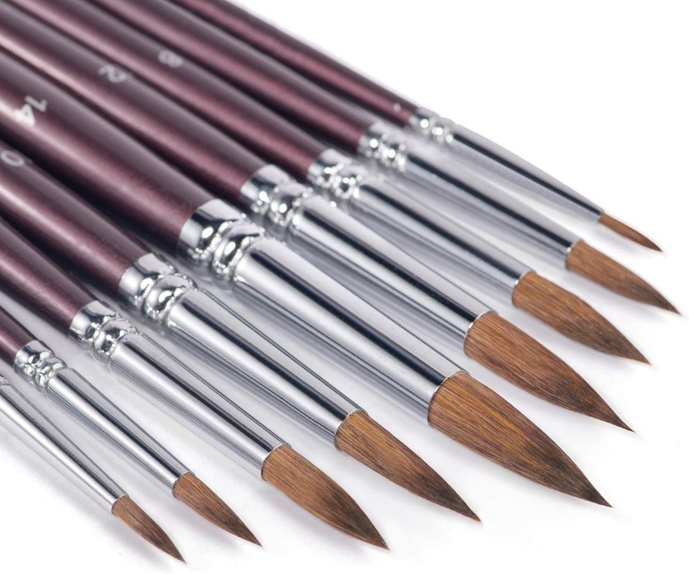 Sable Watercolor Brushes, Fuumuui 9pcs Detail to Mop Kolinsky Brown