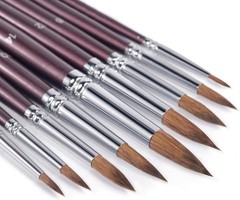 Sable Watercolor Brushes, Fuumuui 9pcs Detail to Mop Kolinsky Brown