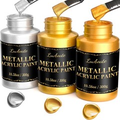 Acrylic Metallic 8.45 Fl Oz (Pack of 3), 24k Gold & Bright & Silver
