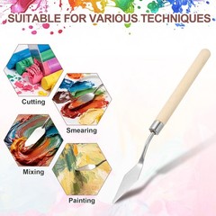 6.89″ 8Pcs Stainless Steel Palette Knife Birch Medium Pointed Natural Wood Color