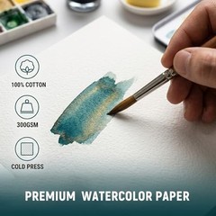 Leather Watercolor Journal, 300gsm/140lb 100% Cotton Cold Press 8.3×5.8in Blue