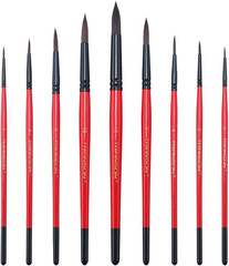 Transon round Paint Brush Set 9Pcs Synthetic Sable Hair for Acrylic Painting Wat
