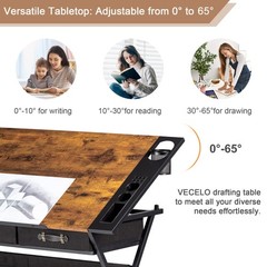 Drafting Table Art Desk Art Table Adjustable Drawing Table Tilted Tabletop wi…