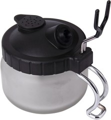 Airbrush cleaning pot wash station with holder for spray gun maintenance tasks