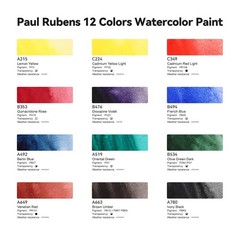 Artist Watercolor Paint Set,12 Vibrant Colors in Portable Box, Great Lightfastne