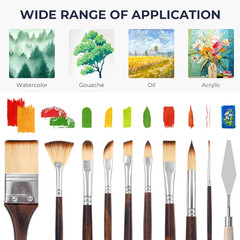30Pcs Paint Brush Set, Professional Paintbrushes with Paint Spatula and Cloth Ro