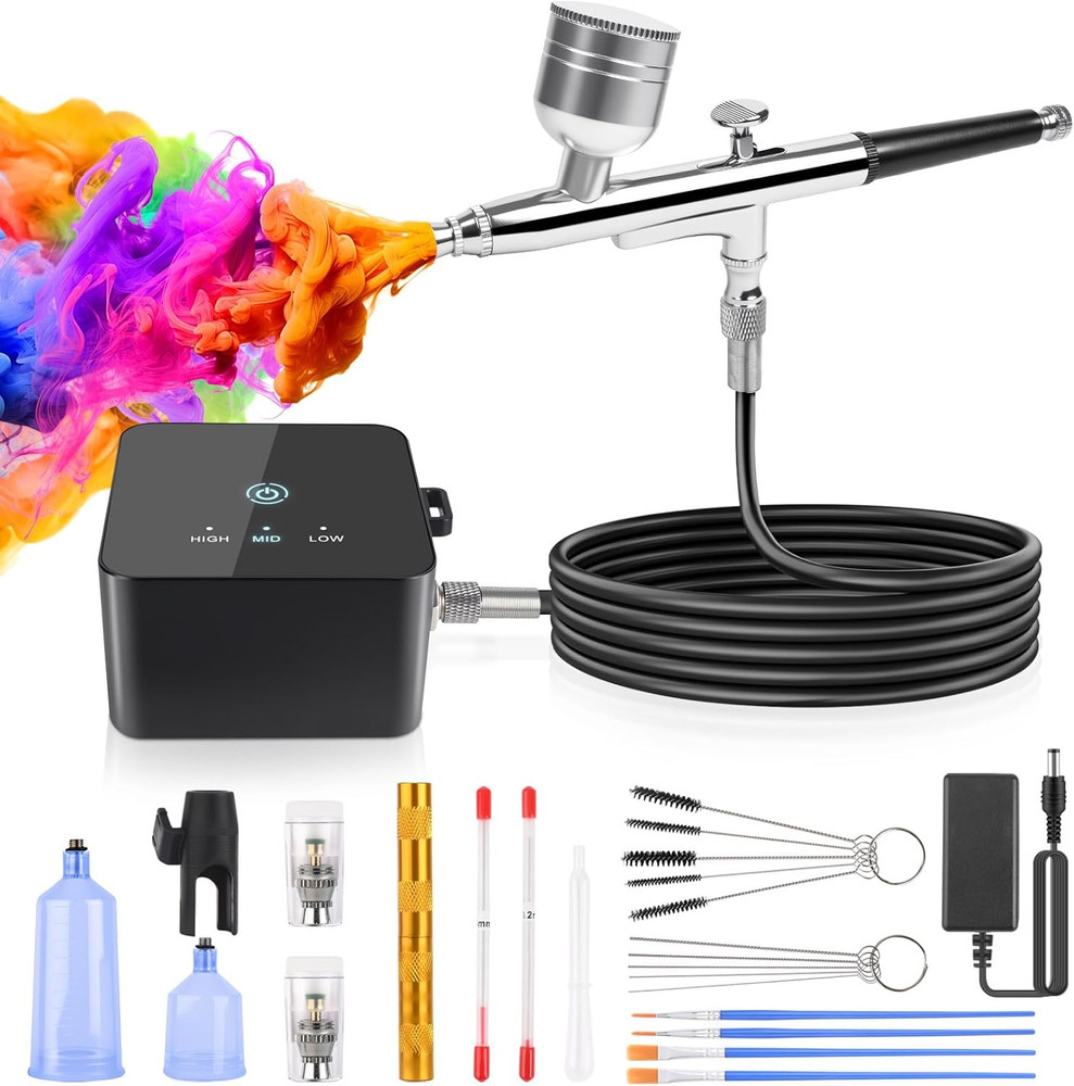 Airbrush Kit with Air Compressor, 25/35/50 PSI High Pressure Non-Clogging with 0