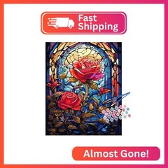 TOCARE Stained Glass Paint by Numbers kit for Adults Beginner Red Rose Paint by
