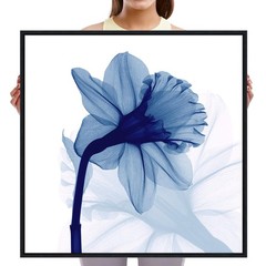 Pyradecor Large Black Framed Wall Art One Panel Blue Flickering Flower Painti…