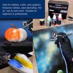 3 Master Airbrush Pro Air Compressor Kit, 6 Primary Colors Acrylic Paint Set