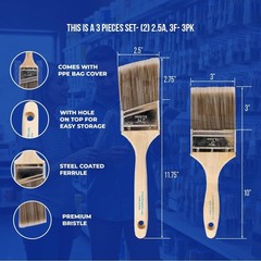 Paint Brushes Pro-Grade 2pc Synthetic Bristle Wood Handle Acrylic Oil Latex Set